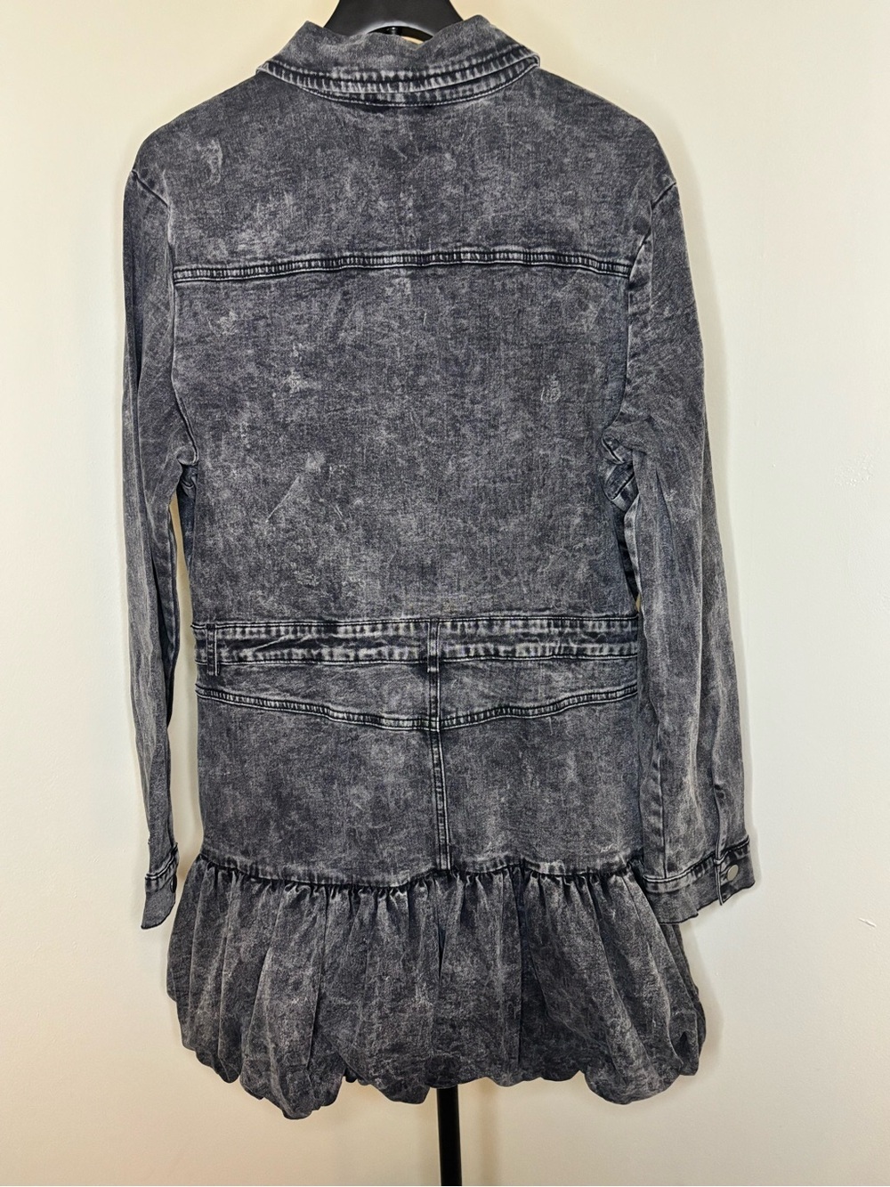 Fashion Nova Washed Black Denim Ruffle Hem Shirt Dress • Long Sleeve Mini - Picture 3 of 6
